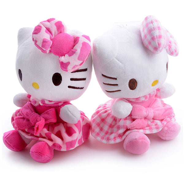 Plush Doll Hello Kitty Plush Pink Grid Skirts Hello Kitty Cat with Bow Sucker Hang Kids for Girls Gifts