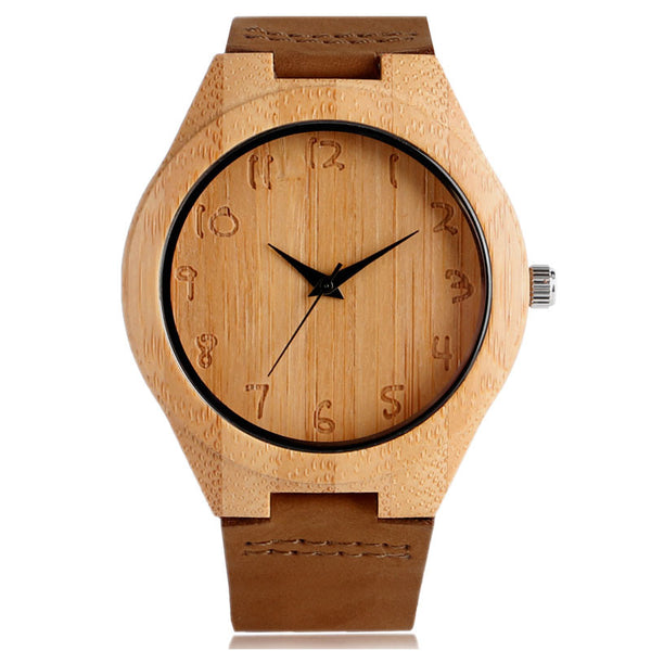Fashion Wooden Quartz Watches Men Women Gift Genuine Leather Band Modern Nature Bamboo Analog Wrist Watch relogio masculino