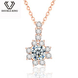 DOUBLE-R Genuine Gold Necklace Pendants Female Flower 0.1ct 18K Gold Diamond