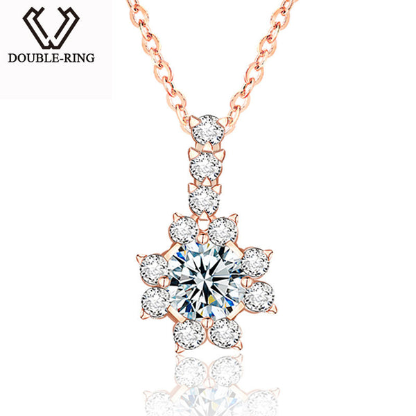 DOUBLE-R Genuine Gold Necklace Pendants Female Flower 0.1ct 18K Gold Diamond