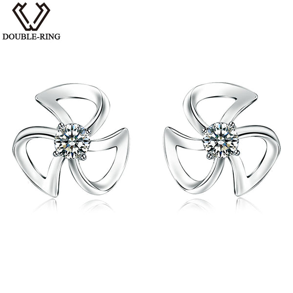 DOUBLE-R 0.04ct Real White Diamond Stud Earrings Female 925 Sterling Sliver