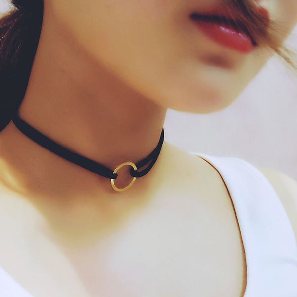 Simple Black Velvet Choker Necklace Gold Circle Chocker Chokers Necklaces For Women