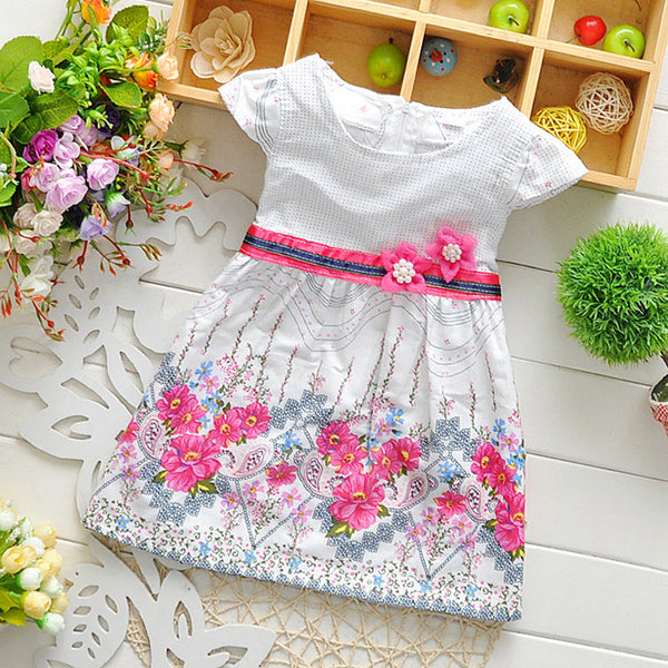 Retail 2017 Baby girl fashion dress print pearl kids summer dresses girls Brand dress princess baby dress
