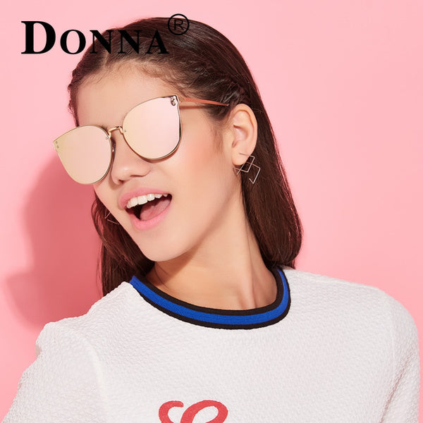 Donna Oversized Cat Eye Sunglasses Women Round Mirror Gold Rose Frame