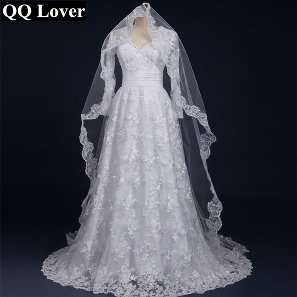 QQ Lover 2017 Sexy Long Sleeves Lace Vestido De Noiva With Veil Custom-Made Bridal Gown Wedding Dress