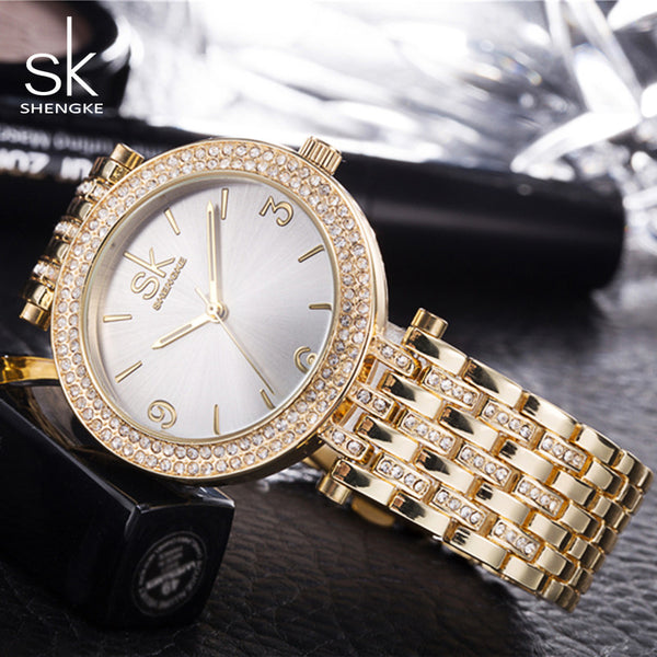 SK Brand New Fashion Quartz-Watch Women Dress Watches Reloj Mujer 2017 Luxury Gold