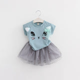 Bear Leader Girl Dress 2016 New Summer Casual Style Cartoon Kitten Printed T-Shirts