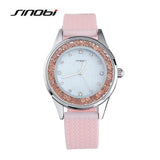 SINOBI Fashion Quartz Watches Women Diamonds Wrist Watch Silicone Watchband Top Luxury Brand