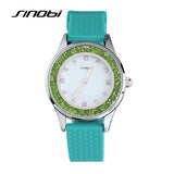 SINOBI Fashion Quartz Watches Women Diamonds Wrist Watch Silicone Watchband Top Luxury Brand