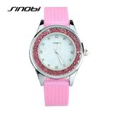 SINOBI Fashion Quartz Watches Women Diamonds Wrist Watch Silicone Watchband Top Luxury Brand