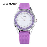 SINOBI Fashion Quartz Watches Women Diamonds Wrist Watch Silicone Watchband Top Luxury Brand