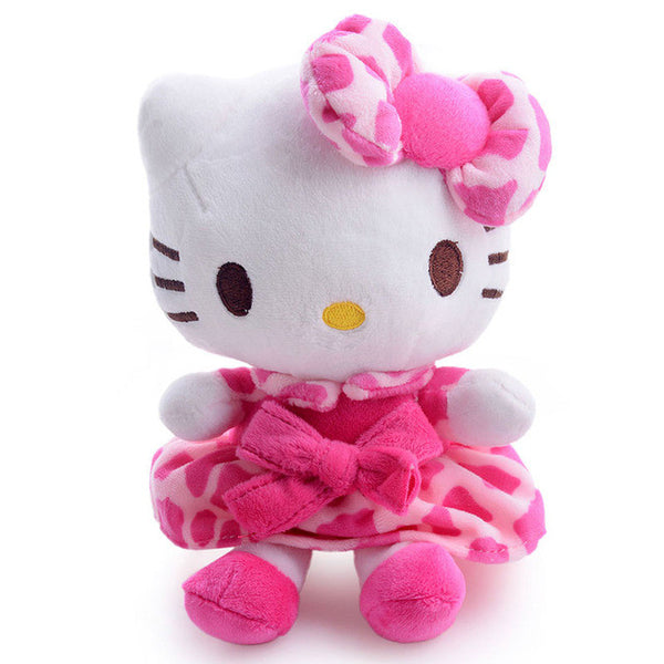 Plush Doll Hello Kitty Plush Pink Grid Skirts Hello Kitty Cat with Bow Sucker Hang Kids for Girls Gifts