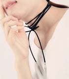 N2025 Black Suede Leather Cord Necklace Punk Rivet Fashion Long Bow Choker Statement Necklaces