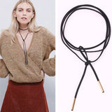 N2025 Black Suede Leather Cord Necklace Punk Rivet Fashion Long Bow Choker Statement Necklaces