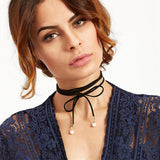 N2025 Black Suede Leather Cord Necklace Punk Rivet Fashion Long Bow Choker Statement Necklaces