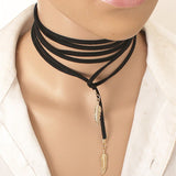 N2025 Black Suede Leather Cord Necklace Punk Rivet Fashion Long Bow Choker Statement Necklaces