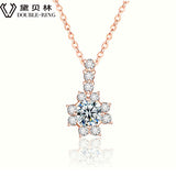 DOUBLE-R Genuine Gold Necklace Pendants Female Flower 0.1ct 18K Gold Diamond