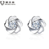 DOUBLE-R New Fine Jewelry 18K Flower Earrings White Gold 0.1ct Real Diamond Women stud Earrings