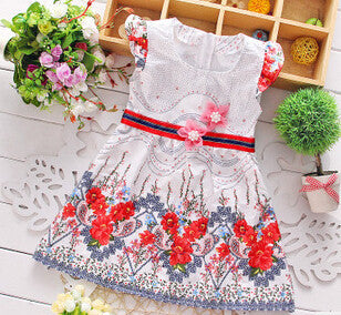 Retail 2017 Baby girl fashion dress print pearl kids summer dresses girls Brand dress princess baby dress