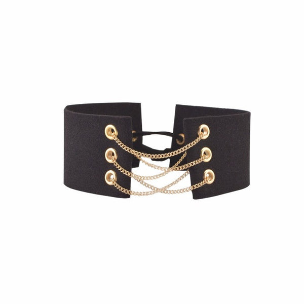 LKO New Arrival Gothic Velvet Leather Choker Necklace Sexy Wrap Tie Up Lace Up Chokers