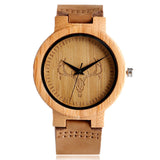 High Quality Handmade Moose Elk Deer Head Watches Natural Wooden Bamboo Clock