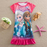 Elsa Dress Snow Queen Kids Summer Cartoon Anna Flounced Dresses For Girls Party