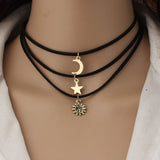 3 Pcs Sets Chokers Necklaces Alloy Star Moon Sun  Pendants Maxi Necklaces