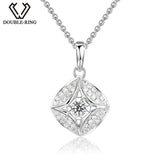 DOUBLE-R Natural Diamond Pendant Square Shape With Silver Chain 18K White Gold Necklace