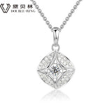 DOUBLE-R Natural Diamond Pendant Square Shape With Silver Chain 18K White Gold Necklace