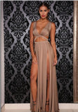 New Celebrity Cropped Deep V Neck Long Dress Women Sexy Two Side