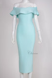 2017 New Ruffles Light Blue Red Pink Off The Shoulder Strapless Bandage Dress