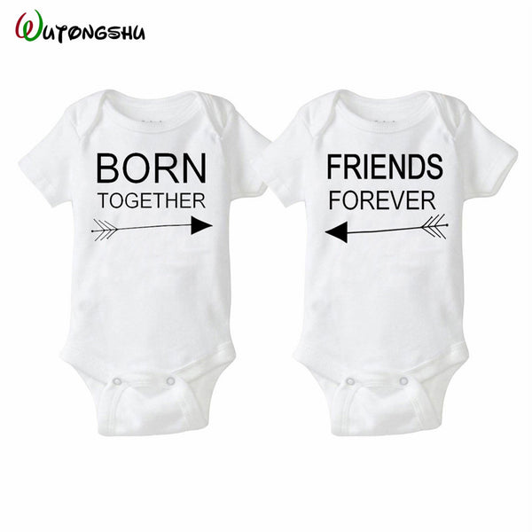 Fashion Summer White Baby Bodysuits 0-12Months Twins Baby Boy Girl Clothes