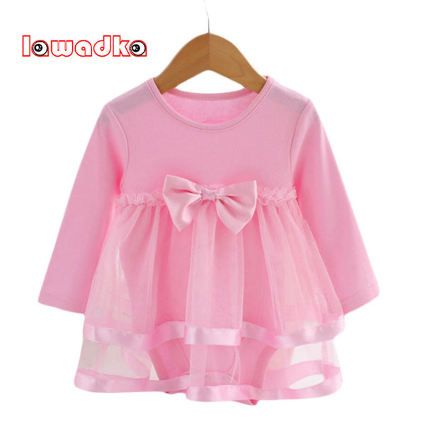 Lawadka Cotton Bow New Born Baby Dress with Baby Rompers Soft Baby Girls Infant