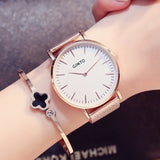 GIMTO Simple Fashion Weave Stainless Steel Rose Gold Watch Women Dress Ladies Watches Top Brand Luxury