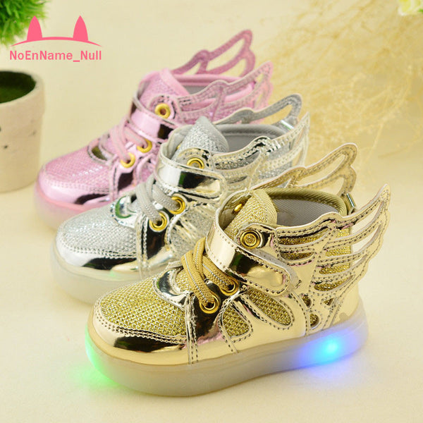 Children Baby Luminous Shoes Boys Girls Flying Wing Light Up Colorful Glowing Sneakers