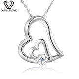 DOUBLE-R 0.01ct Real Diamond Pendants Women 925 Sterling Silver Heart Necklace Natural White Diamond