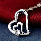 DOUBLE-R 0.01ct Real Diamond Pendants Women 925 Sterling Silver Heart Necklace Natural White Diamond