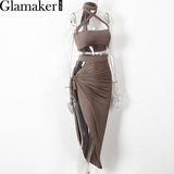 Glamaker Halter split sexy women dress 2017 Elegant evening party summer dress vestidos