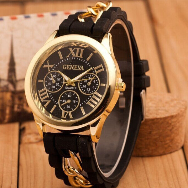 2017 New Famous Brand Gold Alloy Chain Geneva Casual Quartz Watch Women Silicone Watches