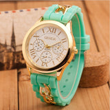 2017 New Famous Brand Gold Alloy Chain Geneva Casual Quartz Watch Women Silicone Watches