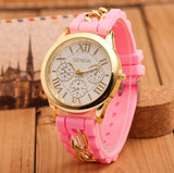 2017 New Famous Brand Gold Alloy Chain Geneva Casual Quartz Watch Women Silicone Watches