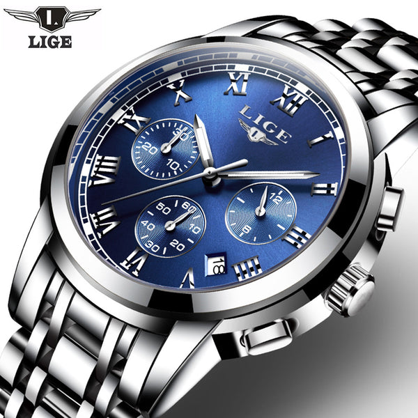 2017 Fashion Luxury Brand LIGE Chronograph Men Sports Watches Waterproof Full Steel Casual