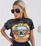 Sexy Hole Crop Top 2017 Print GUNS N ROSES T Shirt Women Top Tees Shirt