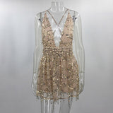 Bonnie Forest EMBELLISHED NIGHT NYMPH MULTIWAY MINI DRESS Golden Deep V Neck