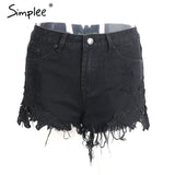 Simplee 2017 ripped pocket women shorts Summer casual denim