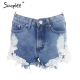 Simplee 2017 ripped pocket women shorts Summer casual denim