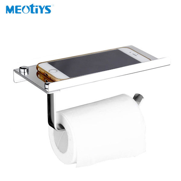 MEOTIYS Stainless Steel Toilet Paper Holder WC Paper Holder for Mobile Phone Toilet Roll Paper Holder