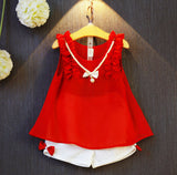 Girls Clothing Sets 2017 New Summer Girls Clothes Sleeveless Chiffon Necklace Tops + Shorts Suits Kids Clothes