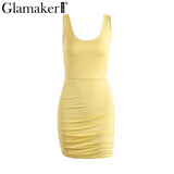 Glamaker Elegant backless summer dress women Slim short pencil dress Casual beach