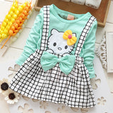 2017 Spring Summer KT Cat Baby Girl Dress Long Sleeve 1 Year Baby Birthday Dress Strap Plaid Infant Girl Dresses